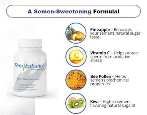 SemEnhance Semen Flavor Enhancer Dietary Supplement, 60 Capsules (1480mg) – 2 Month Supply with Vitamin C & Fruit Blend