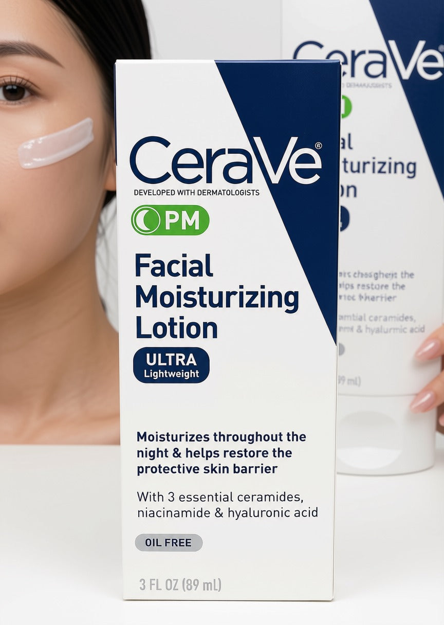 CeraVe PM Facial Moisturizing Lotion 2 fl oz (59ml) Ultra Lightweight Night Face Moisturizer with Ceramides & Hyaluronic Acid New