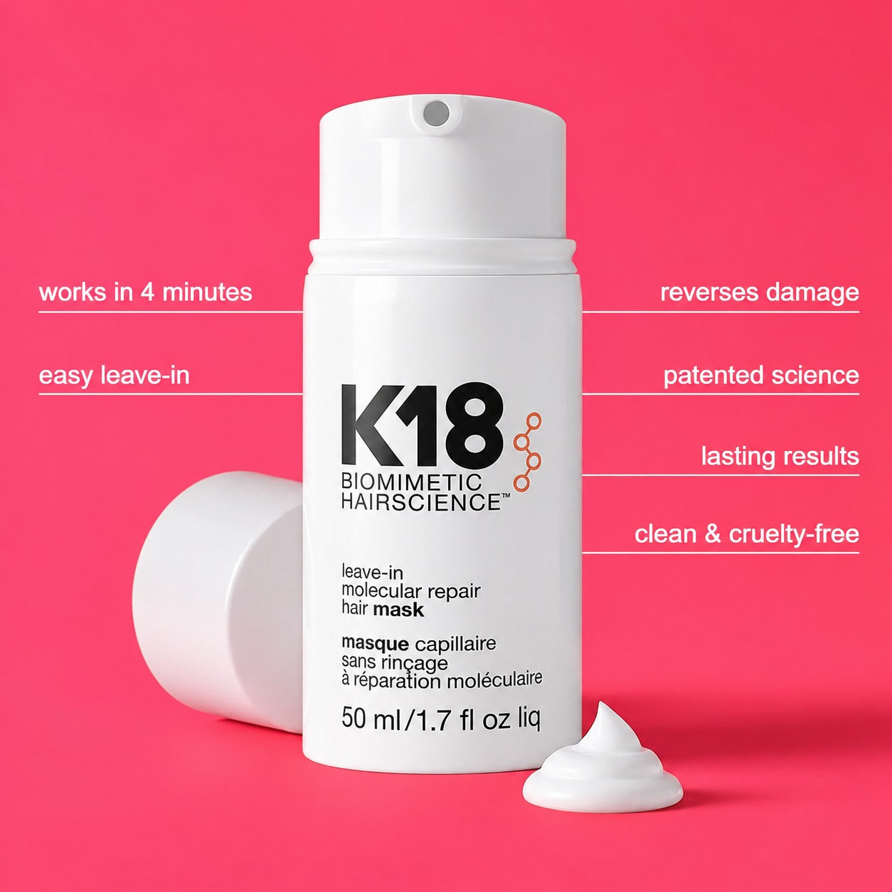 K18 Leave-In Molecular Repair Hair Mask Biomimetic Hairscience 50ml / 1.7 oz | Repairs Damaged Hair