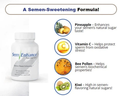 SemEnhance Semen Flavor Enhancer Dietary Supplement, 60 Capsules (1480mg) – 2 Month Supply with Vitamin C &amp; Fruit Blend