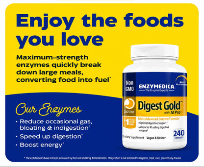 Enzymedica Digest Gold Digestive Enzyme Supplement – 240 Capsules, Maximum Strength Digestive Support