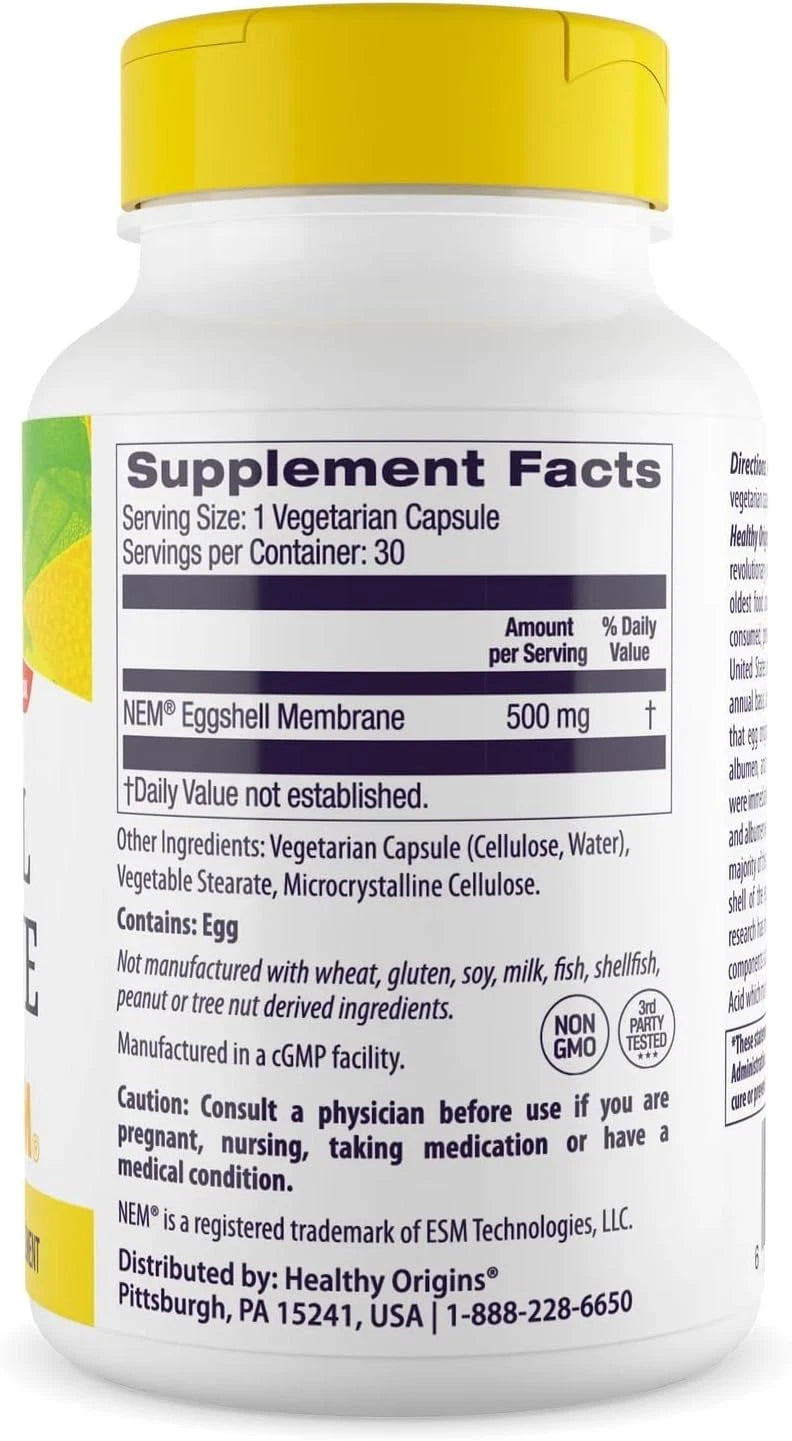 Healthy Origins Eggshell Membrane (NEM) 500 mg – Joint Support Supplement, Non-GMO – 30 Capsules