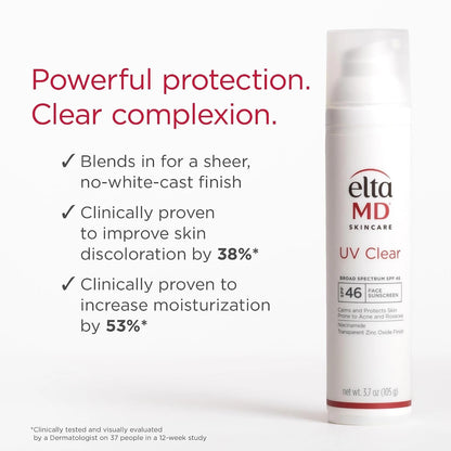 EltaMD UV Clear Broad Spectrum SPF 46 Face Sunscreen 3.7 oz (106g) Facial Sunscreen for Acne-Prone &amp; Sensitive Skin