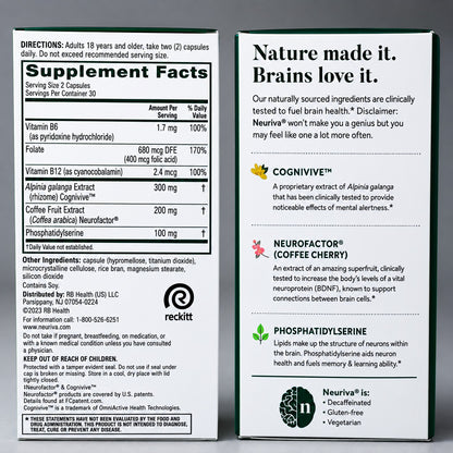 Neuriva Ultra Brain Health Supplement 60 Capsules (2-Pack) | Memory, Focus &amp; Mental Alertness | 120 Capsules Total
