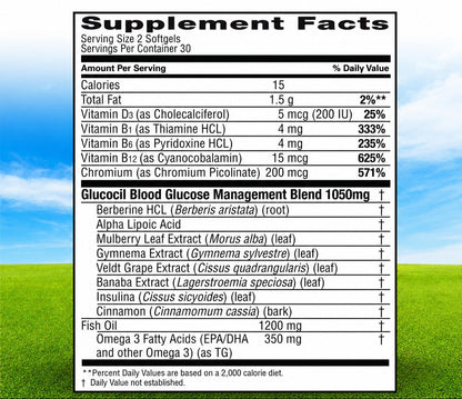 Glucocil Premium Blood Sugar Support Dietary Supplement Softgels | 60 Count | Doctor Formulated