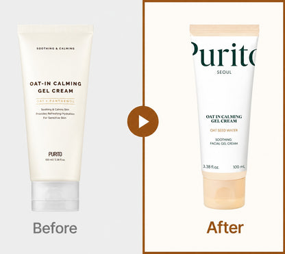 PURITO Oat-In Calming Gel Cream 100mL – Soothing Hydrating Gel Moisturizer with 77% Oat Seed Water, Panthenol &amp; Squalane | Lightweight Korean Skincare for Sensitive Skin