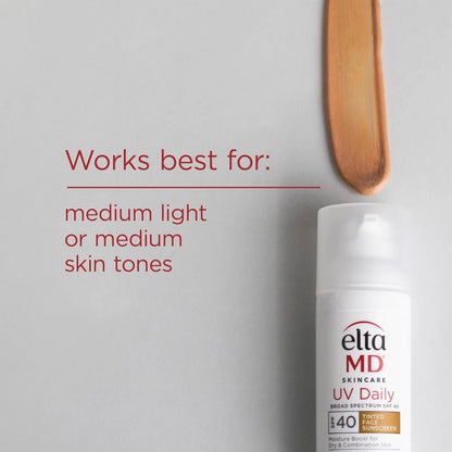 EltaMD UV Daily Tinted Broad Spectrum SPF 40 Face Sunscreen 1.7 oz (48g) Moisturizing Facial Sunscreen with Hyaluronic Acid