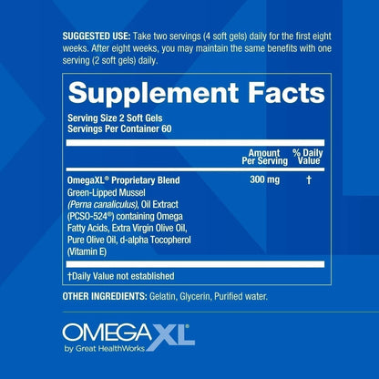 OmegaXL Joint &amp; Muscle Support Green-Lipped Mussel Oil 120 Softgels | 1, 2 &amp; 3 Pack Options