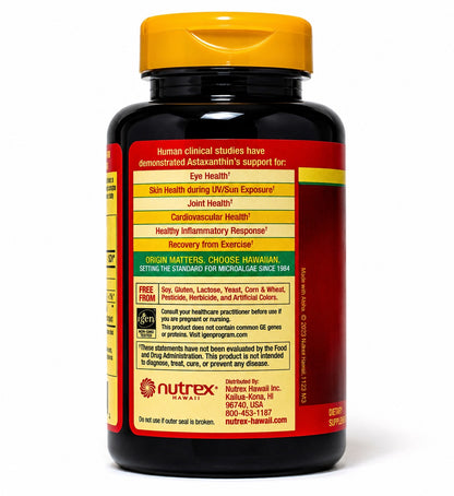 BioAstin Pure Hawaiian Astaxanthin 12mg Dietary Supplement – 120 Gel Caps (Exp 01/2028)