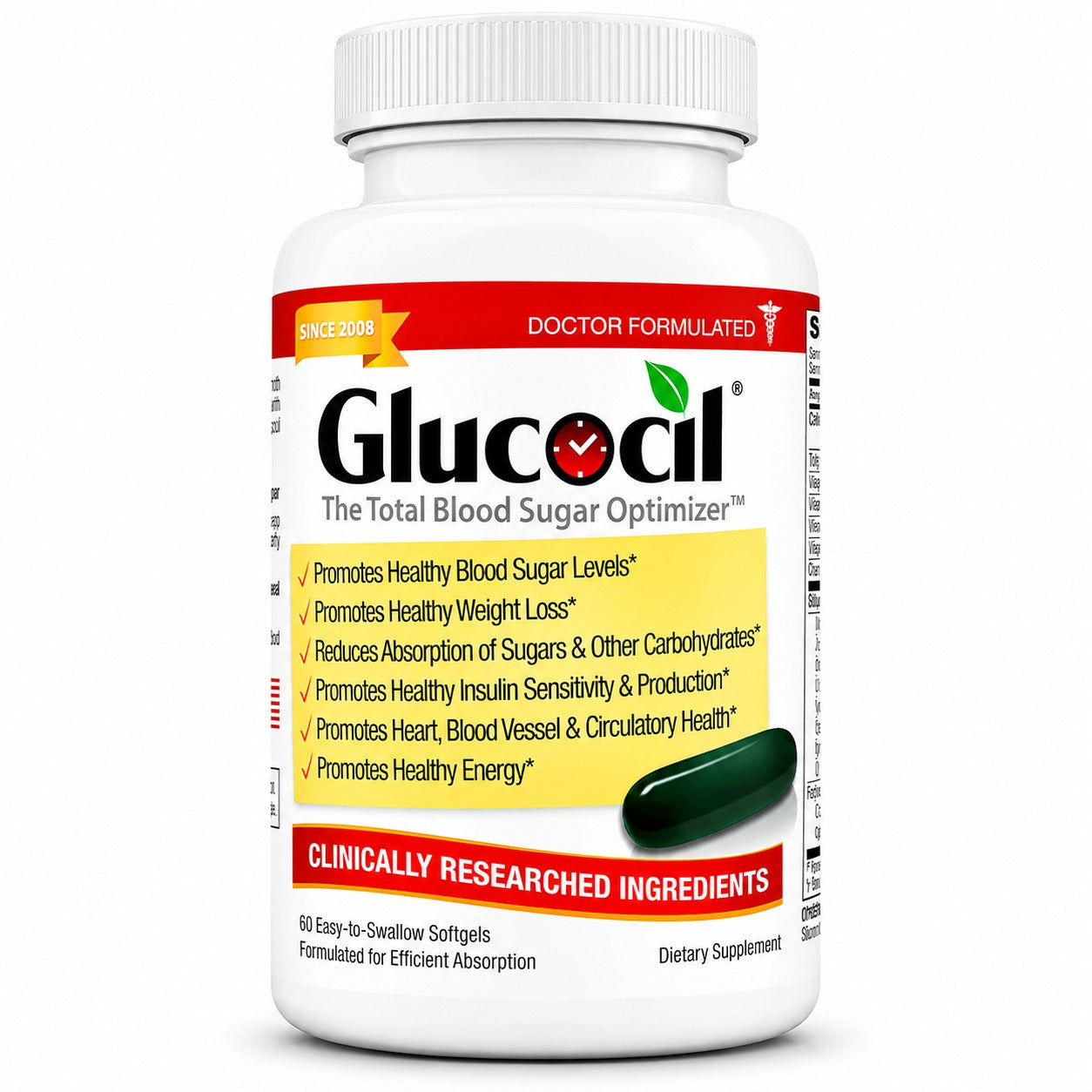Glucocil Premium Blood Sugar Support Dietary Supplement Softgels | 60 Count | Doctor Formulated