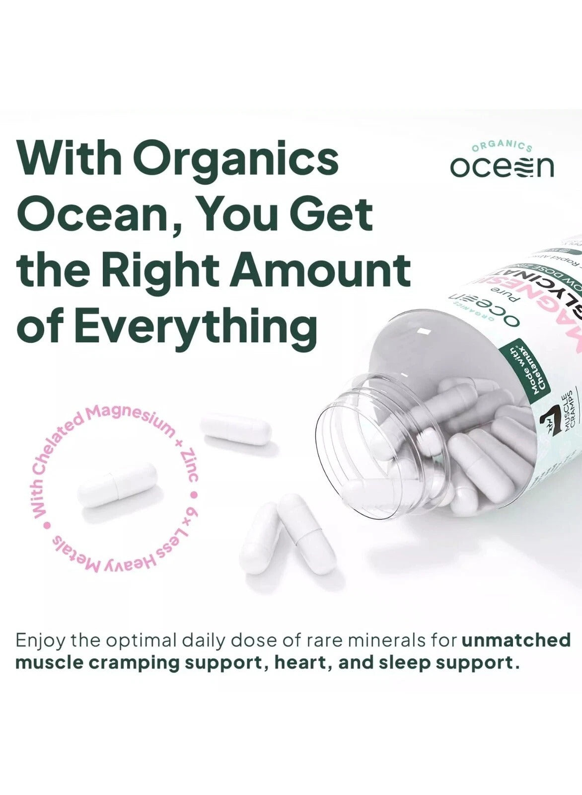 Organics Ocean Pure Magnesium Glycinate Zinc 4 Sleep 90 Capsules Dietary Supplement