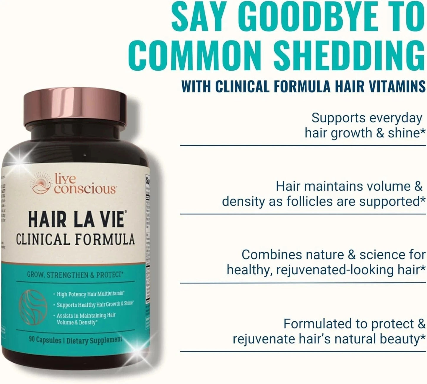 Hair La Vie Clinical Formula Hair Growth Supplement 90 Capsules | Live Conscious Hair Vitamins for Stronger, Thicker &amp; Healthier Hair