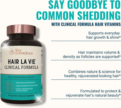 Hair La Vie Clinical Formula Hair Growth Supplement 90 Capsules | Live Conscious Hair Vitamins for Stronger, Thicker &amp; Healthier Hair