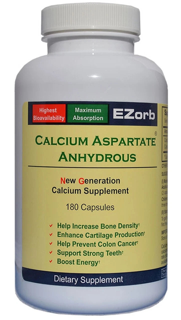 EZorb Calcium Capsules 180 Count | Maximum Absorption Calcium Aspartate Anhydrous | Bone Density &amp; Joint Health Supplement