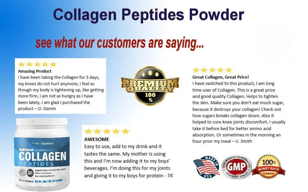 Premium Collagen Peptides Powder – Hydrolyzed Protein for Bones, Joints &amp; Skin Support | Beauty &amp; Wellness Supplement