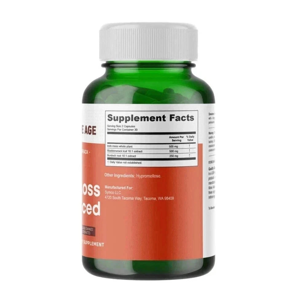 Infinite Age Sea Moss Advanced Superfood 1250mg High Potency Vegan Capsules, 60 Count
