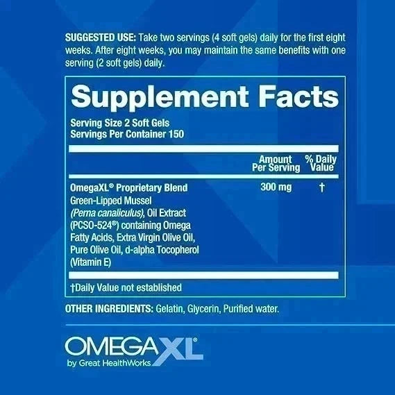 OmegaXL Green Lipped Mussel Joint &amp; Muscle Support Supplement, 120 Capsules