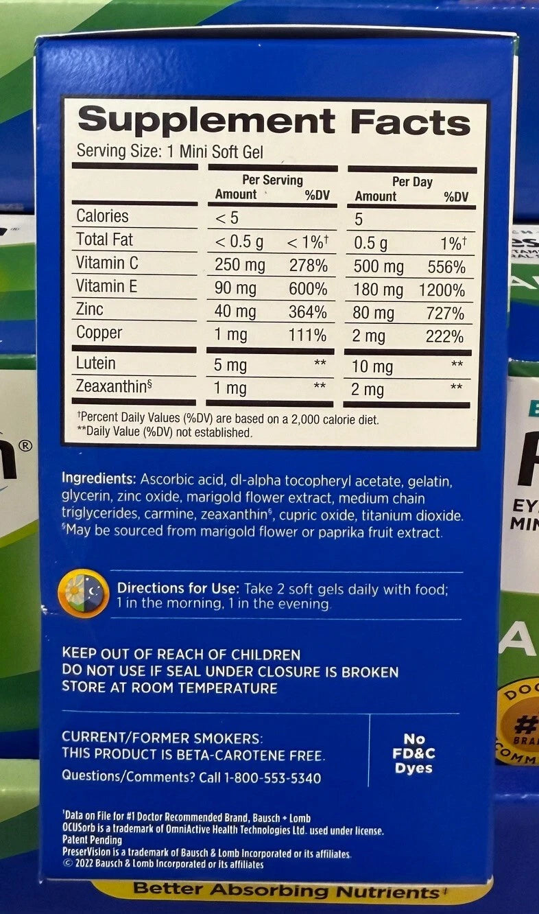 Bausch + Lomb PreserVision AREDS 2 Formula Eye Vitamin & Mineral Supplement, 210 Soft Gels