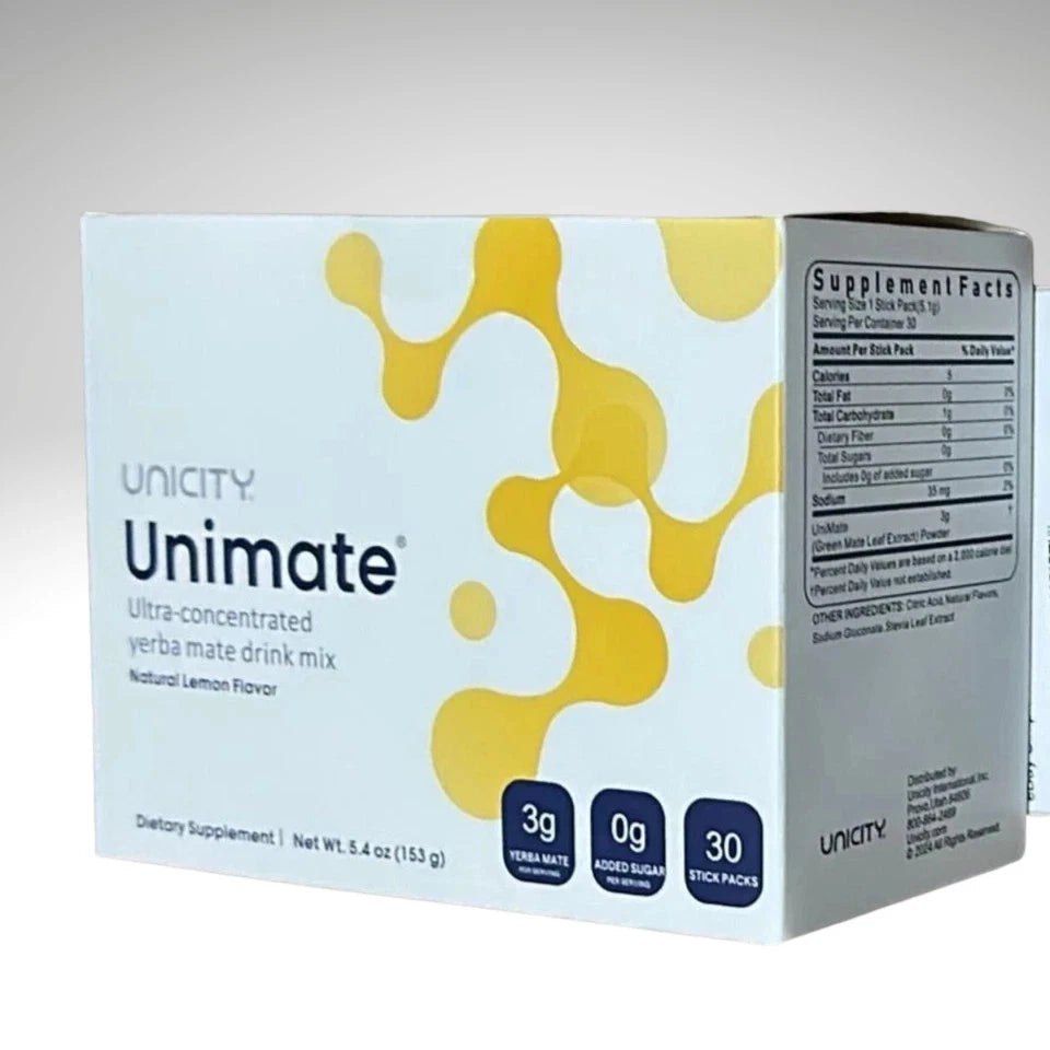 Unicity Unimate Lemon Flavor Drink Mix, 30 Stick Packs | Energy &amp; Wellness Supplement | Exp 08/2028