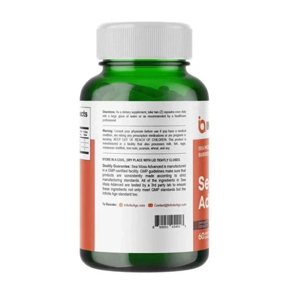 Infinite Age Sea Moss Advanced Superfood 1250mg High Potency Vegan Capsules, 60 Count