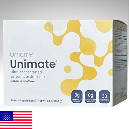 Unicity Unimate Lemon Flavor Drink Mix, 30 Stick Packs | Energy &amp; Wellness Supplement | Exp 08/2028
