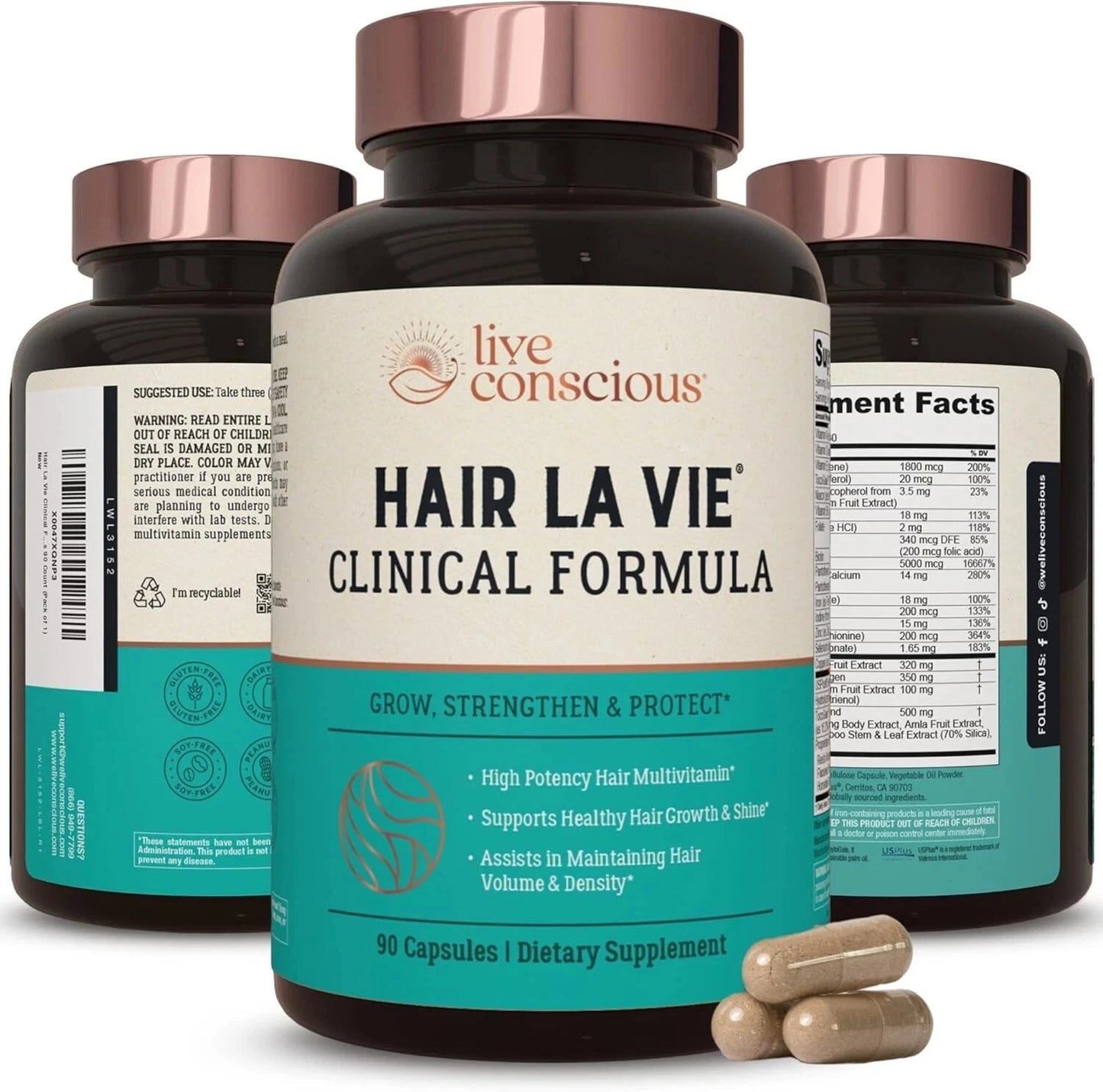 Hair La Vie Clinical Formula Hair Growth Supplement 90 Capsules | Live Conscious Hair Vitamins for Stronger, Thicker &amp; Healthier Hair