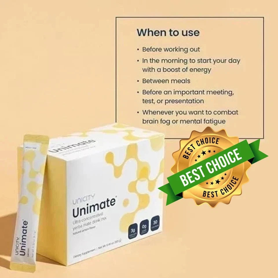 Unicity Unimate Lemon Flavor Drink Mix, 30 Stick Packs | Energy &amp; Wellness Supplement | Exp 08/2028