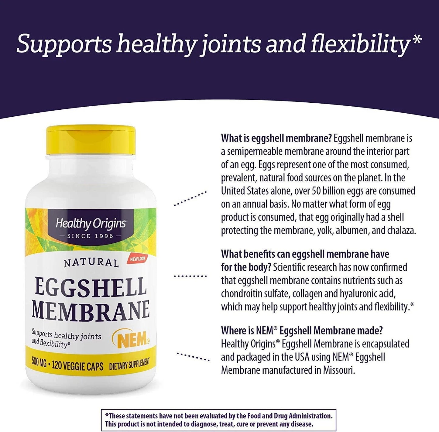 Healthy Origins Eggshell Membrane 500mg 120 Veg Capsules – Joint Support Supplement with Natural Collagen &amp; Hyaluronic Acid
