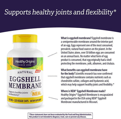 Healthy Origins Eggshell Membrane 500mg 120 Veg Capsules – Joint Support Supplement with Natural Collagen &amp; Hyaluronic Acid